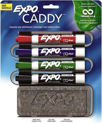 Expo - Red, Black, Blue & Green Low Odor Chisel Tip Markers 4 Pack Dry Erase Markers - Includes Eraser & Caddy Organizer, For Use with Dry Erase Marker Boards - Exact Industrial Supply