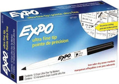 Expo - Black Low Odor Ultra Fine Tip 12 Pack Dry Erase Markers - For Use with Dry Erase Marker Boards - Exact Industrial Supply