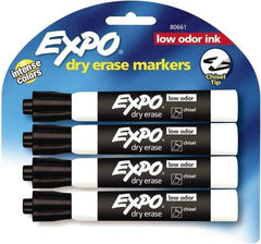 Expo - Black Low Odor Chisel Tip 4 Pack Dry Erase Markers - For Use with Dry Erase Marker Boards - Exact Industrial Supply