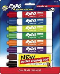 Expo - Black, Blue, Brown, Green, Orange, Pink, Purple & Red Low Odor Chisel Tip 8 Pack Dry Erase Markers - For Use with Dry Erase Marker Boards - Exact Industrial Supply