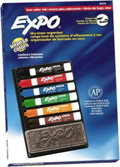Expo - Black, Blue, Brown, Green, Orange, & Red Low Odor Chisel Tip Markers 6 Pack Dry Erase Markers - Includes Eraser & Organizer, For Use with Dry Erase Marker Boards - Exact Industrial Supply