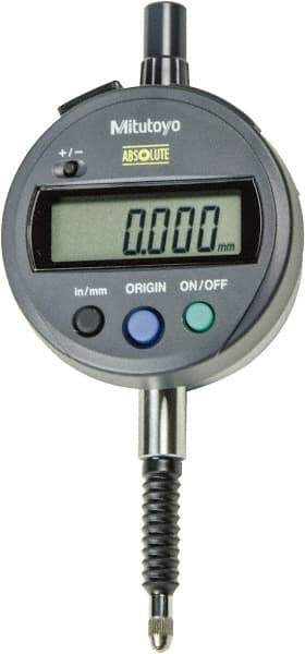 Mitutoyo - 0 to 12.7mm Range, 0.001mm Graduation, Electronic Drop Indicator - Flat Back, Accurate to 0.0001", LCD Display - Exact Industrial Supply
