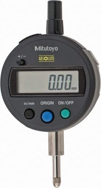 Mitutoyo - 0 to 12.7mm Range, 0.0005" Graduation, Electronic Drop Indicator - Lug Back, Accurate to 0.001", English & Metric System, LCD Display - Exact Industrial Supply