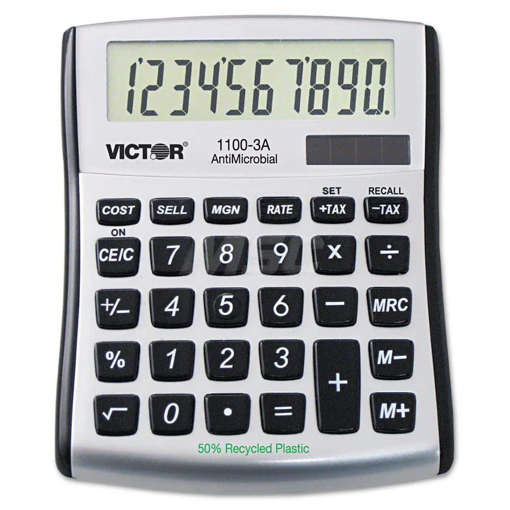 Victor - Calculators; Type: Desktop Calculator ; Type of Power: Solar/Battery ; Display Type: 10-Digit LCD ; Color: Silver ; Display Size: 16mm ; Width (Decimal Inch): 4.5000 - Exact Industrial Supply