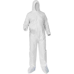 KleenGuard - Size 4XL Film Laminate General Purpose Coveralls - White, Zipper Closure, Elastic Cuffs, Elastic Ankles, Serged Seams - Exact Industrial Supply