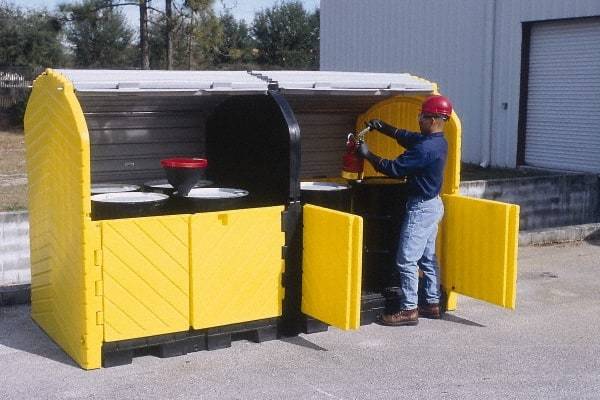 UltraTech - 75 Gal Sump, 9,000 Lb Capacity, 8 Drum, Polyethylene Spill Deck or Pallet - 68" Long x 64" Wide x 88" High, Liftable Fork, Drain Included, Low Profile, 2 x 2 Drum Configuration - Exact Industrial Supply