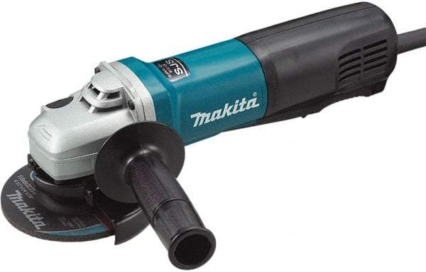 Makita - 4-1/2" Wheel Diam, 10,500 RPM, Corded Angle & Disc Grinder - 5/8-11 Spindle, 120 Volts, 10 Amps - Exact Industrial Supply