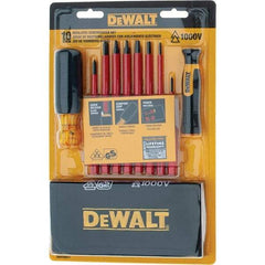 DeWALT - 10 Piece Slotted & Phillips Screwdriver Set - Vinyl Grip Handle, Blade Sizes: Width 3/16, 1/4 & 1/8, Bit Sizes: Philips #0 to #2, Tip Thickness: 1/8, 3/16 & 1/4, Comes in Tool Roll - Exact Industrial Supply