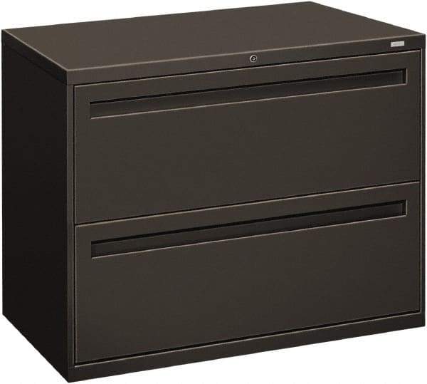 Hon - 36" Wide x 28-3/8" High x 19-1/4" Deep, 2 Drawer Lateral File - Steel, Charcoal - Exact Industrial Supply