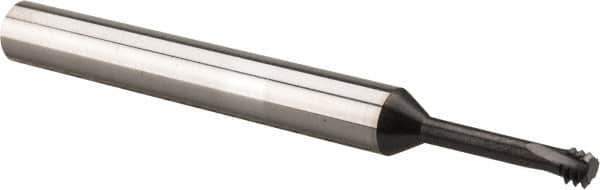 Scientific Cutting Tools - #10-32 UNF, 0.139" Cutting Diam, 3 Flute, Solid Carbide Helical Flute Thread Mill - Internal Thread, 0.6" LOC, 2-1/2" OAL, 1/4" Shank Diam - Exact Industrial Supply