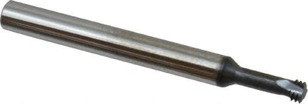 Scientific Cutting Tools - 1/4-32 UNEF, 0.186" Cutting Diam, 3 Flute, Solid Carbide Helical Flute Thread Mill - Internal Thread, 1/2" LOC, 2-1/2" OAL, 1/4" Shank Diam - Exact Industrial Supply