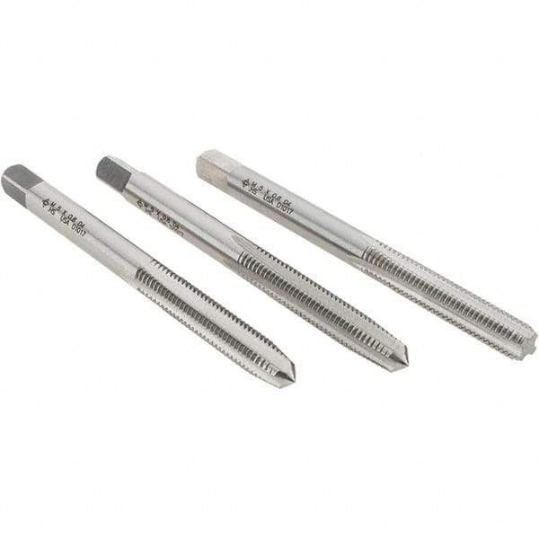 Cle-Line - M5x0.80 Metric, 4 Flute, Bottoming, Plug & Taper, Bright Finish, High Speed Steel Tap Set - Right Hand Cut, 2-3/8" OAL, 7/8" Thread Length, Series 0404 - Exact Industrial Supply