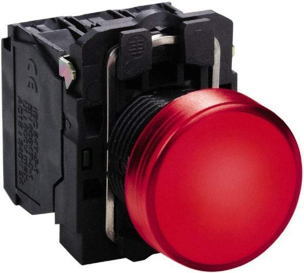 Schneider Electric - 24 VAC/VDC at 50/60 Hz Red Lens LED Pilot Light - Round Lens, Screw Clamp Connector, 30mm Wide, Vibration Resistant, Water Resistant - Exact Industrial Supply