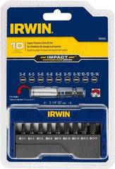 Irwin - 10 Piece, Screwdriver Insert Bit Set - 3 to 14 Slotted & Magnetic Bit Holder with C-Ring - Exact Industrial Supply