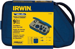 Irwin Blades - 9 Piece, 3/4" to 2-1/4" Saw Diam, Plumber's Hole Saw Kit - Bi-Metal, Toothed Edge, Pilot Drill Model No. 373000, Includes 6 Hole Saws - Exact Industrial Supply