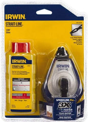 Irwin - 100' Long Reel & Chalk Set - Red, Includes (1) 4 oz Permanent Red Chalk (3.5:1) & (1) SPEEDLINE Pro Chalk Reel - Exact Industrial Supply