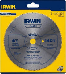 Irwin - 6-1/2" Diam, 5/8" Arbor Hole Diam, 140 Tooth Wet & Dry Cut Saw Blade - High Carbon Steel, Smooth Action, Standard Round Arbor - Exact Industrial Supply