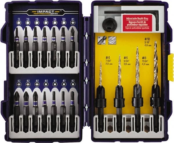 Irwin - 19 Piece, 1/4 to 7/16" Head Diam, Single End Countersink Set - Exact Industrial Supply