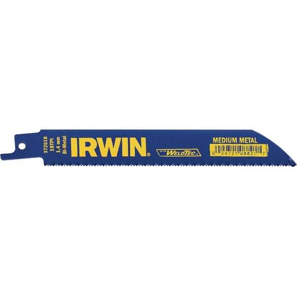 Irwin Blades - 6" Long, Bi-Metal Reciprocating Saw Blade - Straight Profile, 18 TPI, Toothed Edge, Tang Shank - Exact Industrial Supply