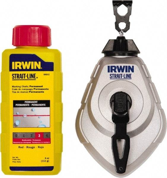 Irwin - 100' Long Reel & Chalk Set - Red, Includes (1) 4 oz Permanent Red Chalk (6:1) & (1) MACH6 Chalk Reel - Exact Industrial Supply