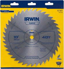 Irwin Blades - 10" Diam, 5/8" Arbor Hole Diam, 40 Tooth Wet & Dry Cut Saw Blade - High Carbon Steel, Smooth Action, Standard Round Arbor - Exact Industrial Supply