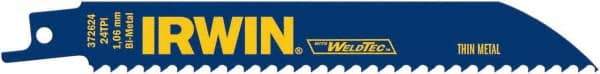 Irwin Blades - 6" Long, Bi-Metal Reciprocating Saw Blade - Straight Profile, 24 TPI, Toothed Edge, Tang Shank - Exact Industrial Supply
