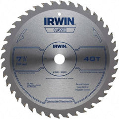 Irwin Blades - 7-1/4" Diam, 5/8" Arbor Hole Diam, 40 Tooth Wet & Dry Cut Saw Blade - Carbide-Tipped, Smooth Action, Diamond Arbor - Exact Industrial Supply