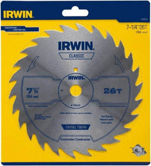 Irwin Blades - 7-1/4" Diam, 5/8" Arbor Hole Diam, 26 Tooth Wet & Dry Cut Saw Blade - High Carbon Steel, Smooth Action, Diamond Arbor - Exact Industrial Supply