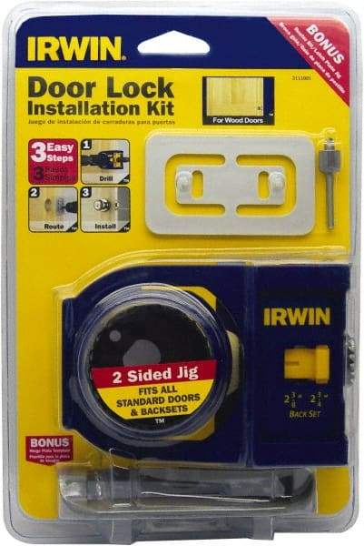 Irwin Blades - 7 Piece, 2-3/8" to 2-3/4" Saw Diam, Door-Lock Installation Hole Saw Kit - Carbon Steel, Includes 2 Hole Saws - Exact Industrial Supply