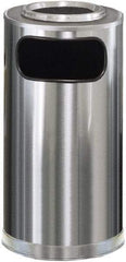 Rubbermaid - 12 Gal Silver Round Decorative Waste Receptacle With Top - Steel, 28" High - Exact Industrial Supply