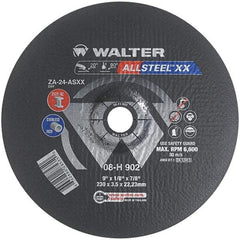 WALTER Surface Technologies - 24 Grit, 9" Wheel Diam, 1/8" Wheel Thickness, 7/8" Arbor Hole, Type 27 Depressed Center Wheel - Aluminum Oxide, Resinoid Bond, 6,600 Max RPM - Exact Industrial Supply