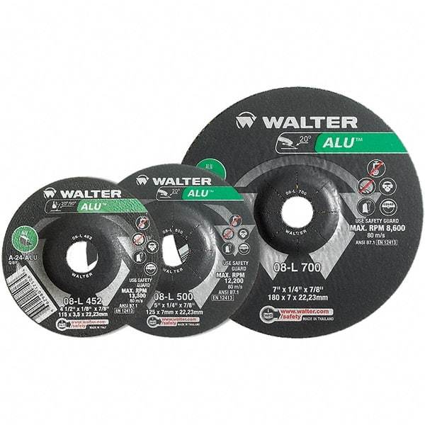 WALTER Surface Technologies - 24 Grit, 9" Wheel Diam, 1/4" Wheel Thickness, Type 27 Depressed Center Wheel - Aluminum Oxide, Resinoid Bond, 6,600 Max RPM - Exact Industrial Supply