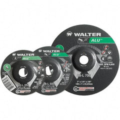 WALTER Surface Technologies - 24 Grit, 9" Wheel Diam, 1/4" Wheel Thickness, Type 27 Depressed Center Wheel - Aluminum Oxide, Resinoid Bond, 6,600 Max RPM - Exact Industrial Supply