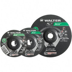 WALTER Surface Technologies - 24 Grit, 7" Wheel Diam, 1/8" Wheel Thickness, Type 27 Depressed Center Wheel - Aluminum Oxide, Resinoid Bond, 8,600 Max RPM - Exact Industrial Supply