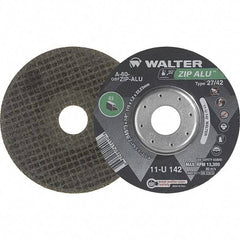 WALTER Surface Technologies - 60 Grit, 5" Wheel Diam, 3/64" Wheel Thickness, 7/8" Arbor Hole, Type 27 Depressed Center Wheel - Aluminum Oxide, Resinoid Bond, 12,200 Max RPM - Exact Industrial Supply
