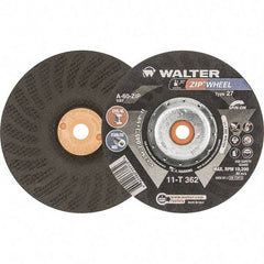 WALTER Surface Technologies - 60 Grit, 6" Wheel Diam, 3/64" Wheel Thickness, Type 27 Depressed Center Wheel - Resinoid Bond, 10,200 Max RPM - Exact Industrial Supply