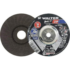 WALTER Surface Technologies - 60 Grit, 4" Wheel Diam, 1/32" Wheel Thickness, 3/8" Arbor Hole, Type 27 Depressed Center Wheel - Aluminum Oxide, Resinoid Bond, 19,100 Max RPM, Compatible with Die Grinders & Straight Shaft Grinder - Exact Industrial Supply