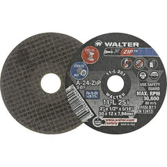 WALTER Surface Technologies - 2" 24 Grit Aluminum Oxide Cutoff Wheel - 1/2" Thick, 5/16" Arbor, 31,000 Max RPM, Use with Die Grinders - Exact Industrial Supply