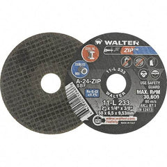 WALTER Surface Technologies - 2" 24 Grit Aluminum Oxide Cutoff Wheel - 1/4" Thick, 3/8" Arbor, 31,000 Max RPM, Use with Die Grinders - Exact Industrial Supply