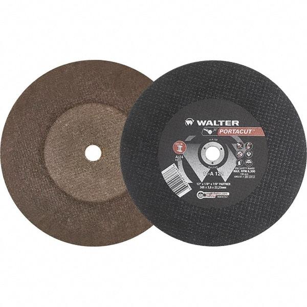 WALTER Surface Technologies - 12" 24 Grit Aluminum Oxide Cutoff Wheel - 1/8" Thick, 7/8" Arbor, 6,300 Max RPM, Use with Electric & Gas Powered Saws - Exact Industrial Supply