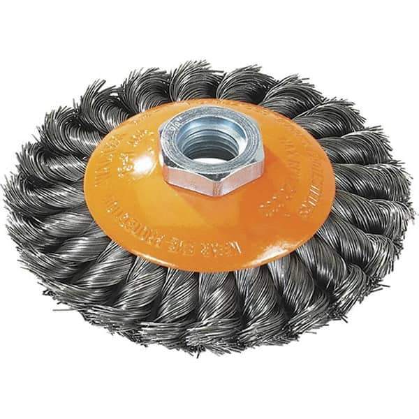WALTER Surface Technologies - 5" Diam, 5/8-11 Threaded Arbor, Steel Fill Cup Brush - 0.02 Wire Diam, 15,000 Max RPM - Exact Industrial Supply