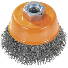 WALTER Surface Technologies - 3" Diam, M14x2.00 Threaded Arbor, Steel Fill Cup Brush - 0.0118 Wire Diam, 12,000 Max RPM - Exact Industrial Supply