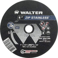 WALTER Surface Technologies - 7" 46 Grit Aluminum Oxide/Silicon Carbide Blend Cutoff Wheel - 1/16" Thick, 7/8" Arbor, 8,600 Max RPM, Use with Angle Grinders - Exact Industrial Supply