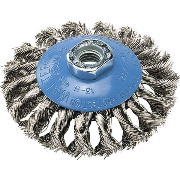WALTER Surface Technologies - 7" Diam, 5/8-11 Threaded Arbor, Stainless Steel Fill Cup Brush - 0.02 Wire Diam, 10,000 Max RPM - Exact Industrial Supply