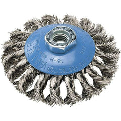 WALTER Surface Technologies - 7" Diam, 5/8-11 Threaded Arbor, Stainless Steel Fill Cup Brush - 0.02 Wire Diam, 10,000 Max RPM - Exact Industrial Supply
