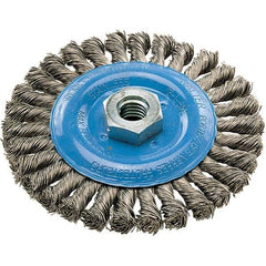 WALTER Surface Technologies - 5" OD, 5/8-11 Arbor Hole, Knotted Stainless Steel Wheel Brush - 3/8" Face Width, 0.02" Filament Diam, 15,000 RPM - Exact Industrial Supply