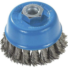 WALTER Surface Technologies - 3" Diam, M10x1.25 Threaded Arbor, Stainless Steel Fill Cup Brush - 0.015 Wire Diam, 12,000 Max RPM - Exact Industrial Supply