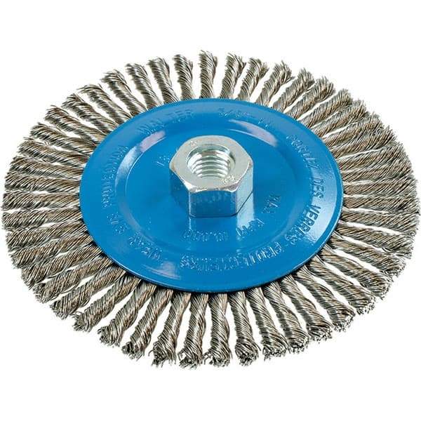 WALTER Surface Technologies - 6" OD, 5/8-11 Arbor Hole, Stringer Bead Stainless Steel Wheel Brush - 1/4" Face Width, 0.02" Filament Diam, 10,000 RPM - Exact Industrial Supply