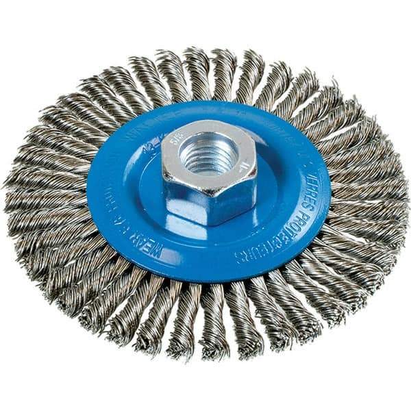 WALTER Surface Technologies - 4-1/2" OD, 5/8-11 Arbor Hole, Stringer Bead Stainless Steel Wheel Brush - 3/16" Face Width, 0.02" Filament Diam, 15,000 RPM - Exact Industrial Supply