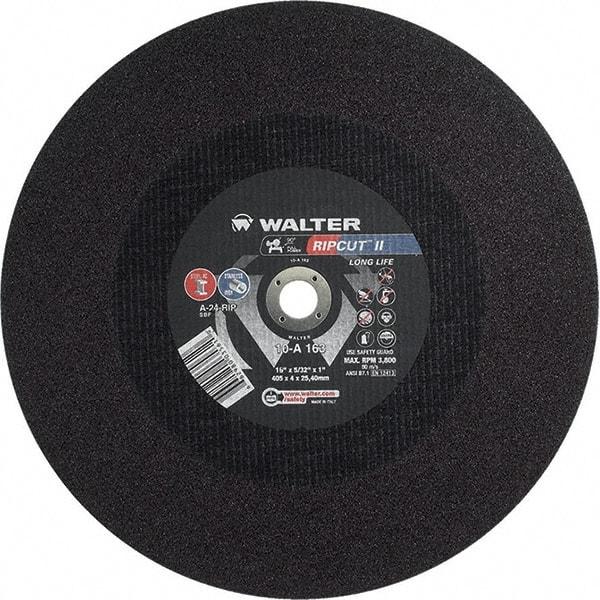 WALTER Surface Technologies - 16" 24 Grit Aluminum Oxide Cutoff Wheel - 5/32" Thick, 1" Arbor, 3,800 Max RPM, Use with Stationary Tools - Exact Industrial Supply